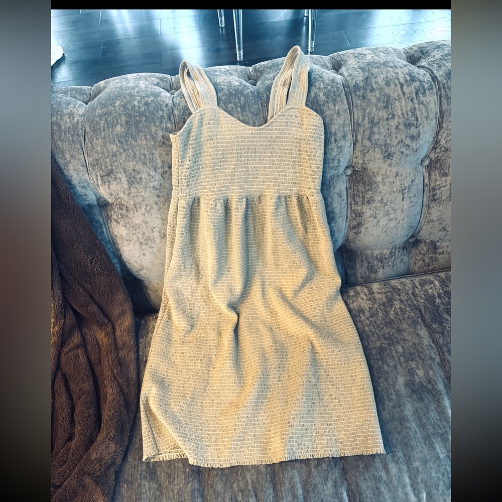 Khaki-Colored Textured Sleeveless Dress